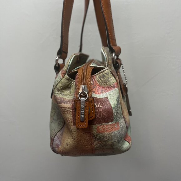 Vintage Fossil Leather Purse Bag Shoulder Travel Map Postcard Paris 1954 - Picture 3 of 16